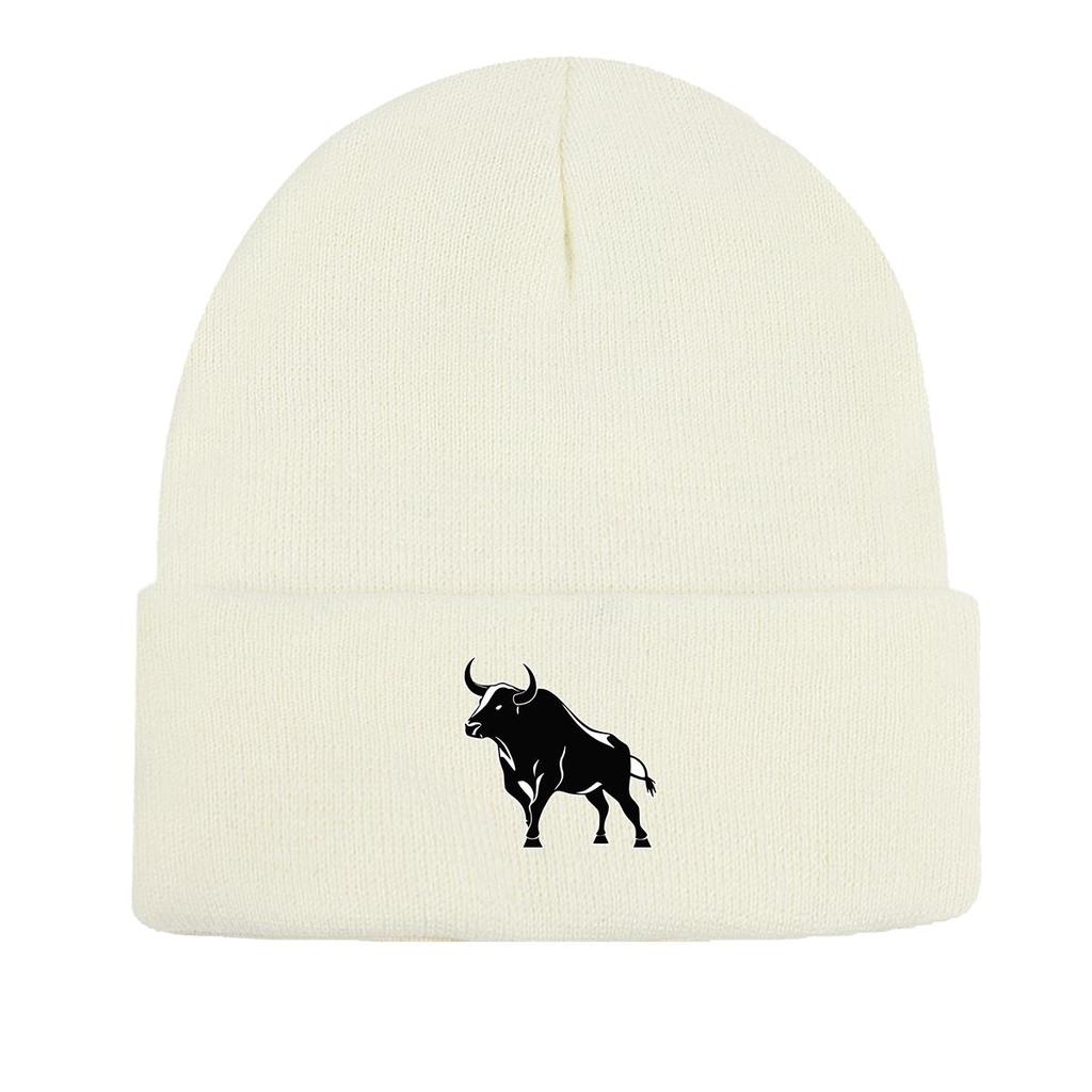 Черная зимняя вязаная шапка-бини с изображением черепа животного, термошапка с помпоном карамельного цвета, повседневная вязаная шапка-бини