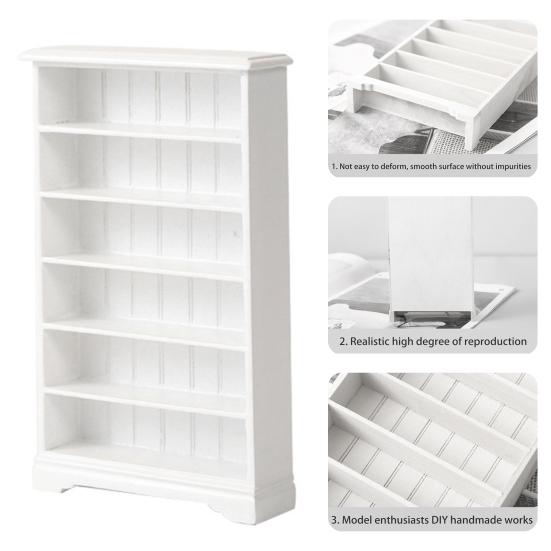 Кукольный мини-книжный шкаф, полка, масштаб 1/12, белая современная мебель для гостиной, кукольный дом, библиотека, офис, декор, миниатюрная деревянная витрина