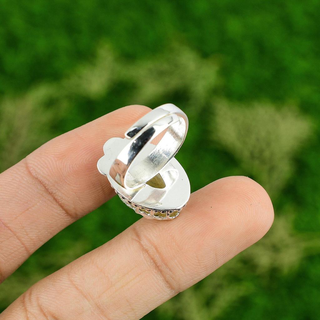 Подарок для нее Натуральный золотистый рутил Мультикамень Регулируемое кольцо 925 серебро