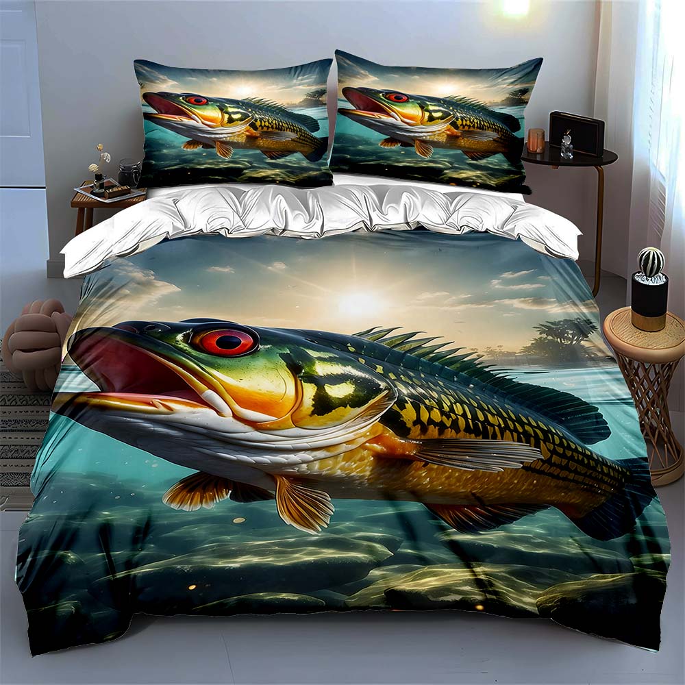 Largemouth bass illustration Bedding Duvet cover sets Duvet covers Pillowcases gifts (1 * Duvet Cover 2 * Pillowcases, without duvet insert)