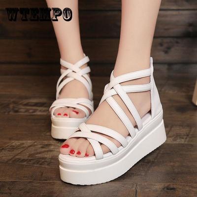 Сандалии для школьниц, уличная летняя обувь в корейском стиле. Удобная и универсальная обувь на платформе. Женская обувь в римском стиле.