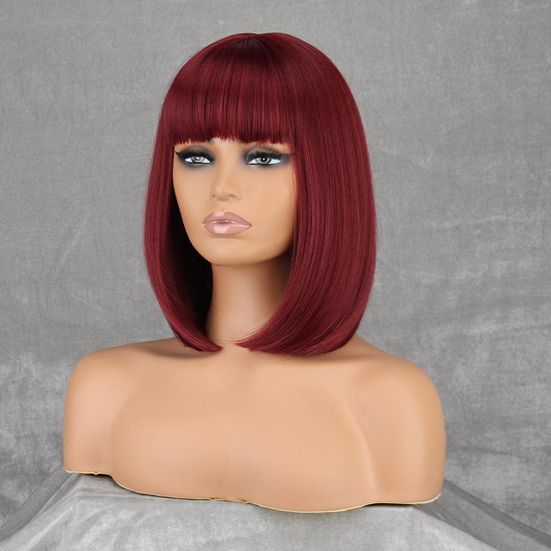 MISS WIG Женский короткий прямой парик Боб с челкой Синтетическое волокно Серый Косплей Повседневная одежда Парик Боб длиной до плеч