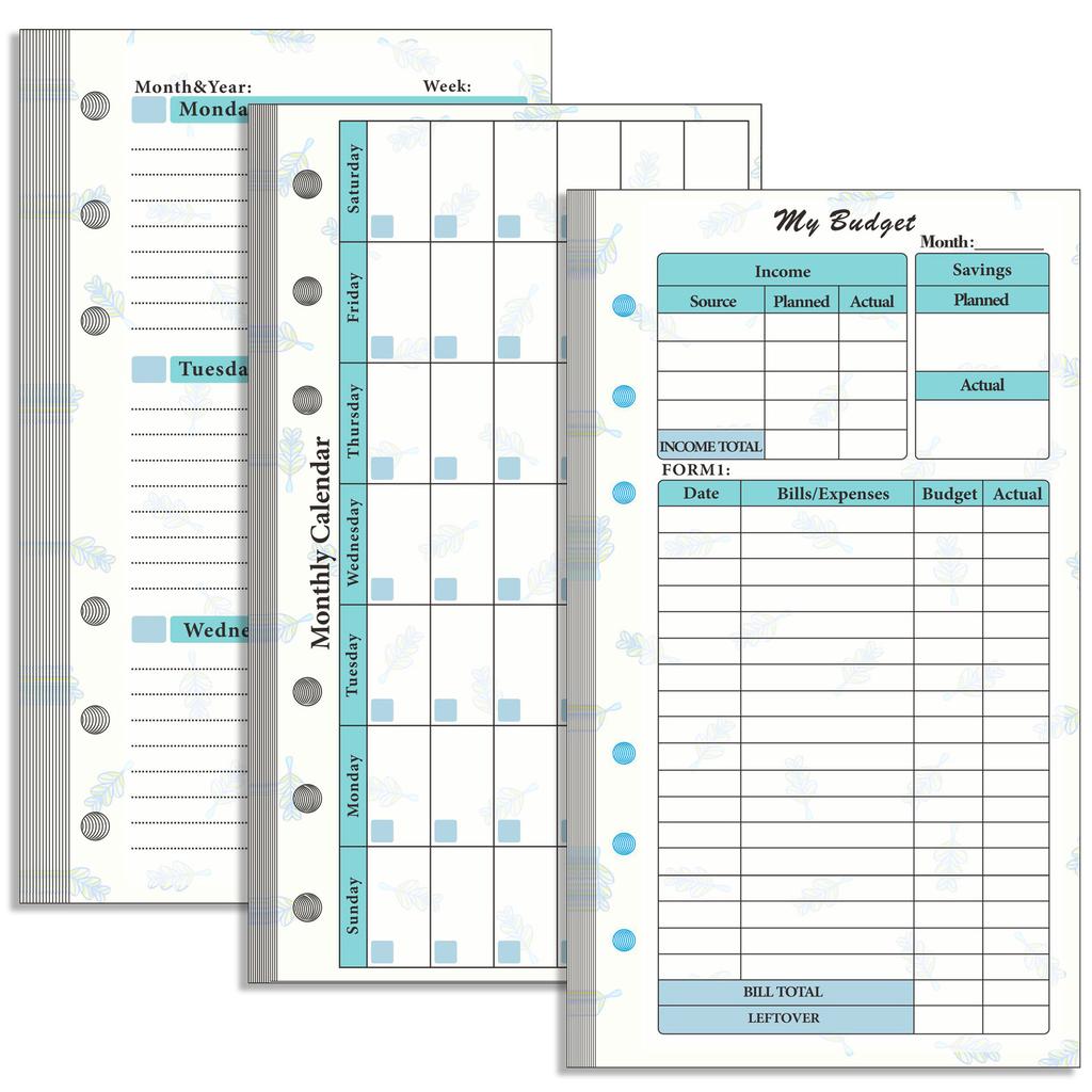 A6 Loose Leaf Notebook Refill Spiral Binder Inner Page Budget Page Weekly Monthly Inside Paper Stationery