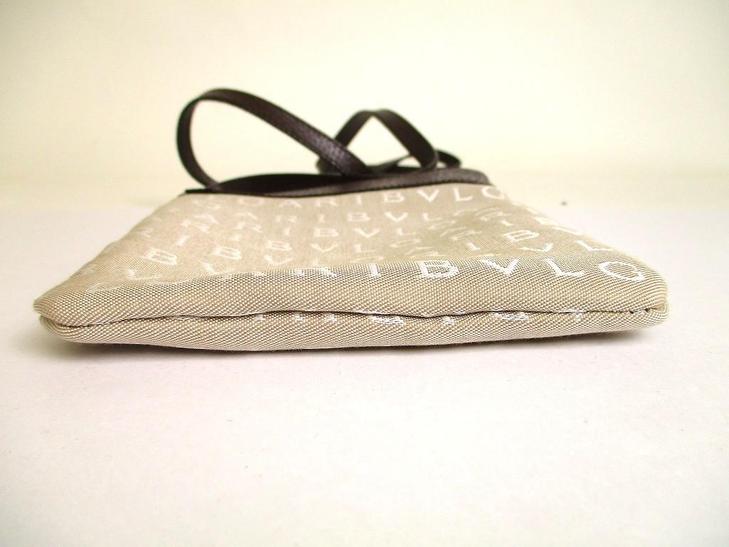 Оригинальная сумка кроссбоди BVLGARI Logo Mania из бежевой парусины и коричневой кожи #a888 Восстановленная
