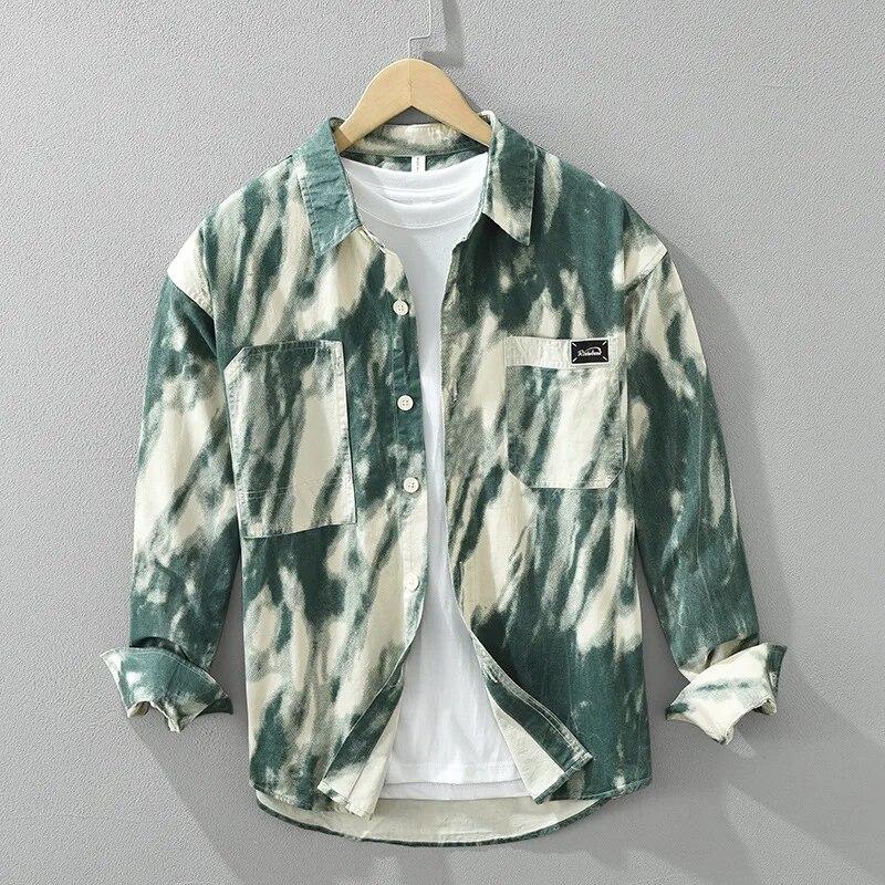 Новые модные рубашки с принтом Tie Dye, мужская модная уличная одежда, свободные повседневные мужские топы, рубашка из чистого хлопка с карманами, мужская одежда в стиле ретро