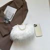 Furry Crossbody Bag with Pearl Handle Fashion Chain Plush Shoulder Bags for Women Soft Faux Fur Evening Party Purse