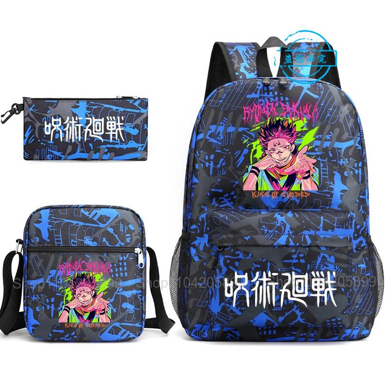 3 шт. Рюкзак Jujutsu Kaisen для мальчиков и девочек Аниме Mochila Студенческая школьная сумка с плечевой сумкой Пенал Ежедневная дорожная сумка Rucksack