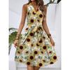 Женское весенне-летнее повседневное платье миди с V-образным вырезом без рукавов и цветочным принтом на талии