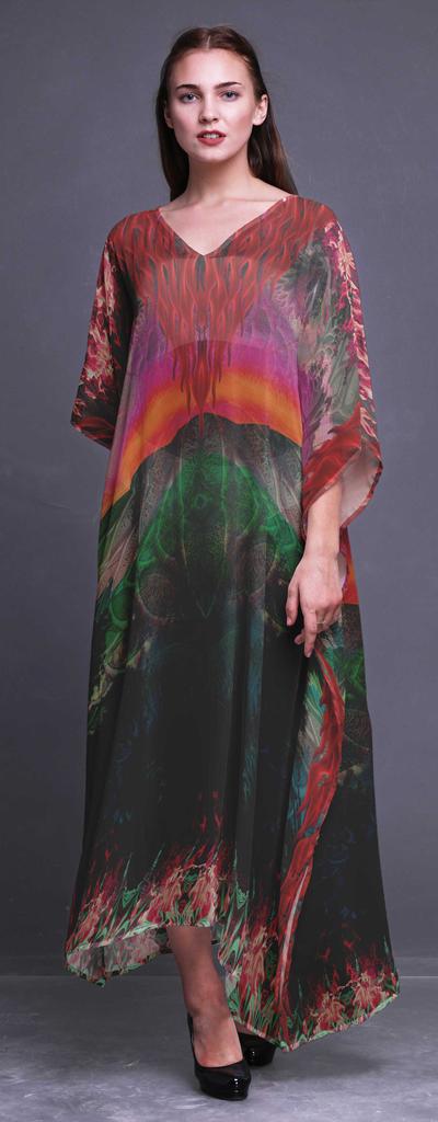 Phagun Artistic Waves Abstract Womens Long Beach Kaftan Beachwear Bikini Coverup Maxi