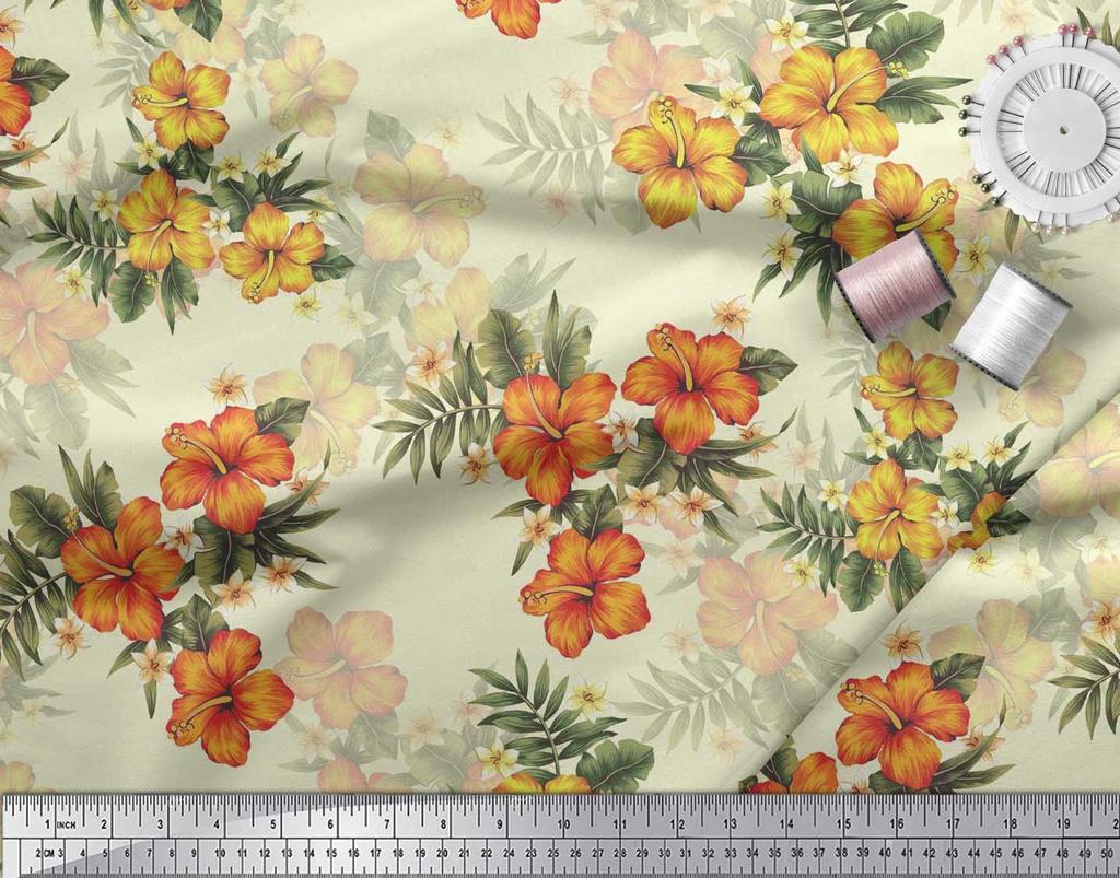 Soimoi Японская креп-сатиновая ткань с цветочным принтом и листьями, тропическая ткань, принты по метрам, 42 дюйма