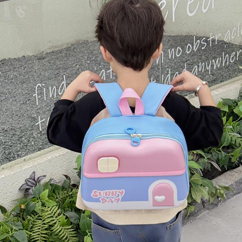 Cute House Design Preschool Backpack For Kids Aged 2 To 6 Years In Pink Green Blue And Purple