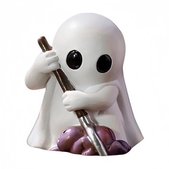 1/2Pcs Halloween Ghost Figurine Mini Cartoon Ghost Statue PVC Sculpture Miniature Ghost Ornament Home Office Desktop Decoration