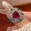 Ring Jewelry Women'S Triangle Colored Treasure Red Corundum Emerald Retro Court High Sense