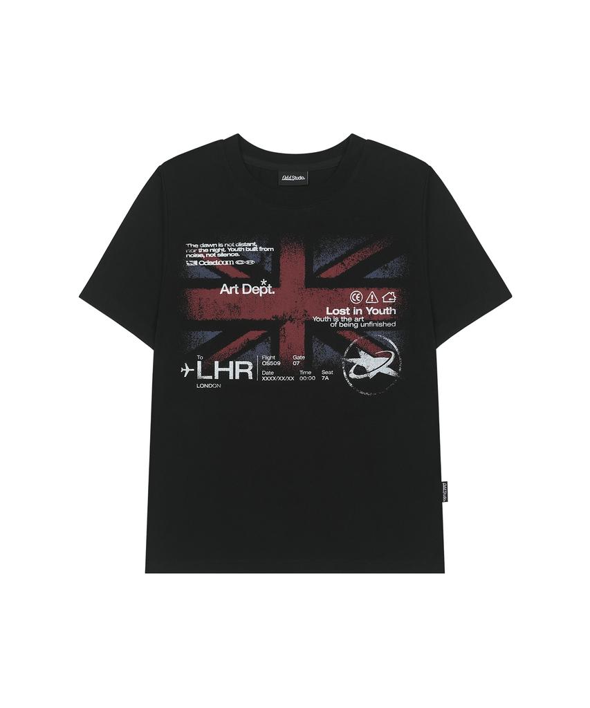 ODDSTUDIO Union Jack Vintage Graphic Regular Fit T-Shirt - Black