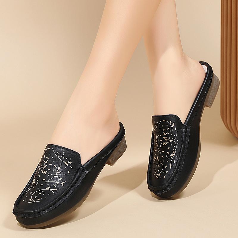 Women's Backless Sandals Summer Slip-on Flats Mule Shoes Closed Toe Slippers Lady Comfort Casual Travel Mule