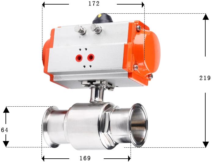 19-108mm Pipe 1.5" 2" -4" Tri Clamp 304 316L Stainless Steel Sanitary Ball Valve With Pneumatic actuator Homebrew