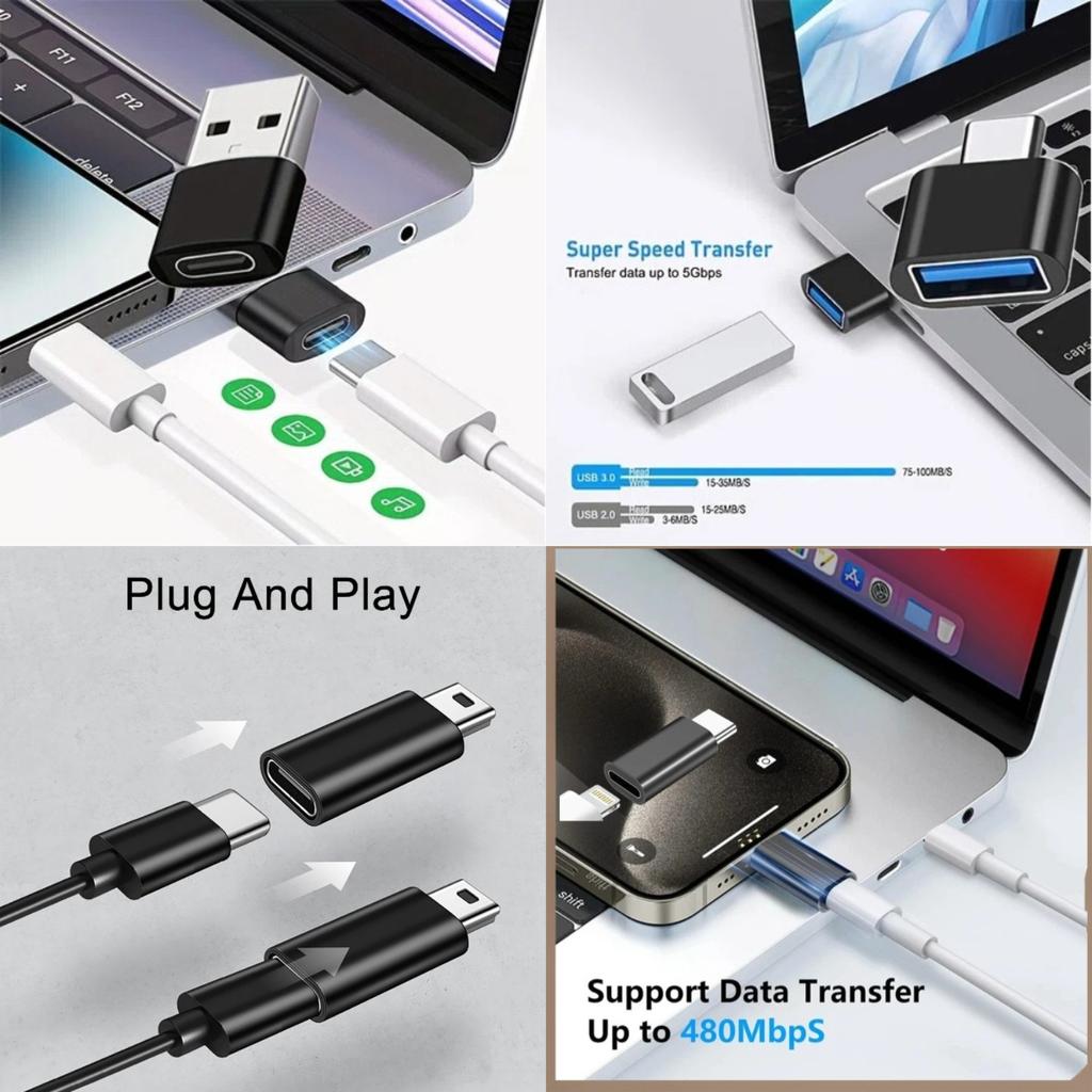 4-in-1 USB C Adapter Kit – USB-C To USB-A Male & Female, Mini USB To Type-C, Lightning, OTG Travel Set (4/8 Pack)