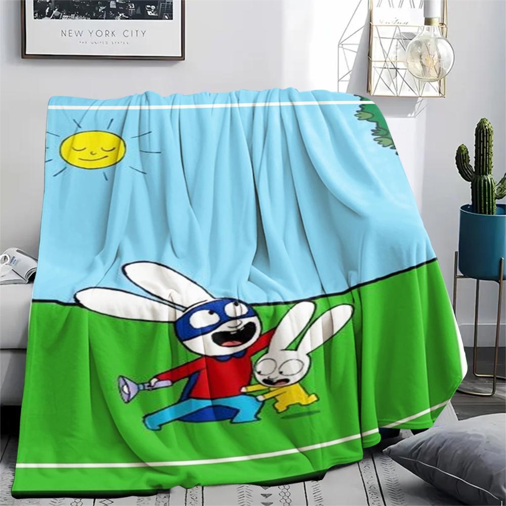 1PC Simon the Rabbit Print Flannel Blanket, High quality Comfortable for All Seasons, Home Decor, Warmth and Comfort, Perfect for Christmas Gifts157