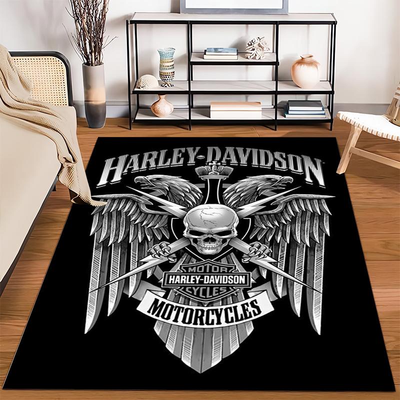 Ковер с дизайном «Череп и Крылья» Harley-Davidson для энтузиастов мотоциклов. Подходит для использования в качестве противоскользящего покрытия для гостиной, спальни, диванов.
