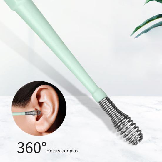 Yousheng Silicone Earwax Remover Set Stainless Steel Ear Picks Double-Head Spiral Brush Head Portable Ear Cleaner with Long Handle Faux Leather Case