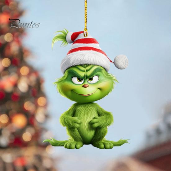 10Pcs Christmas Tree Decorations Acrylic Cute Green Elf Doll Pendants Festive Hanging Ornaments for Car Window Wall