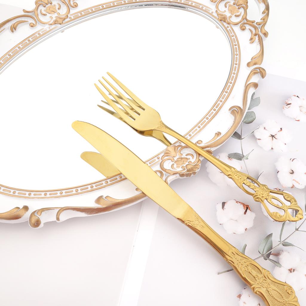 24pcs Gold Cutlery Set Royal Dinnerware Stainless Steel Silverware Spoon Fork Knife Kitchen Silverware Set Western Tableware