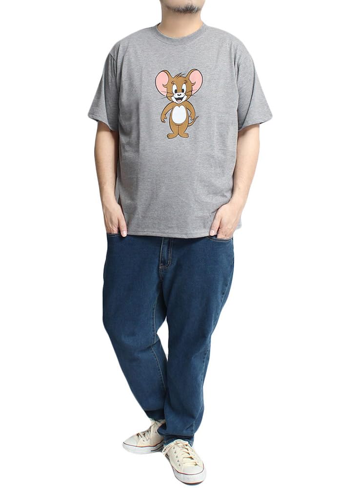 One Colors TOM AND JERRY Men's Short Sleeve T-Shirt with Character All-Over Print, Crew Neck, Size 3L, Gray (29)