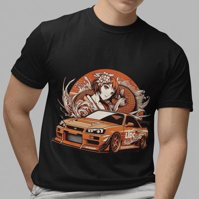 Мужская черная повседневная футболка Nissan GTR JDM Графическая футболка с изображением автомобиля Уличный японский стиль