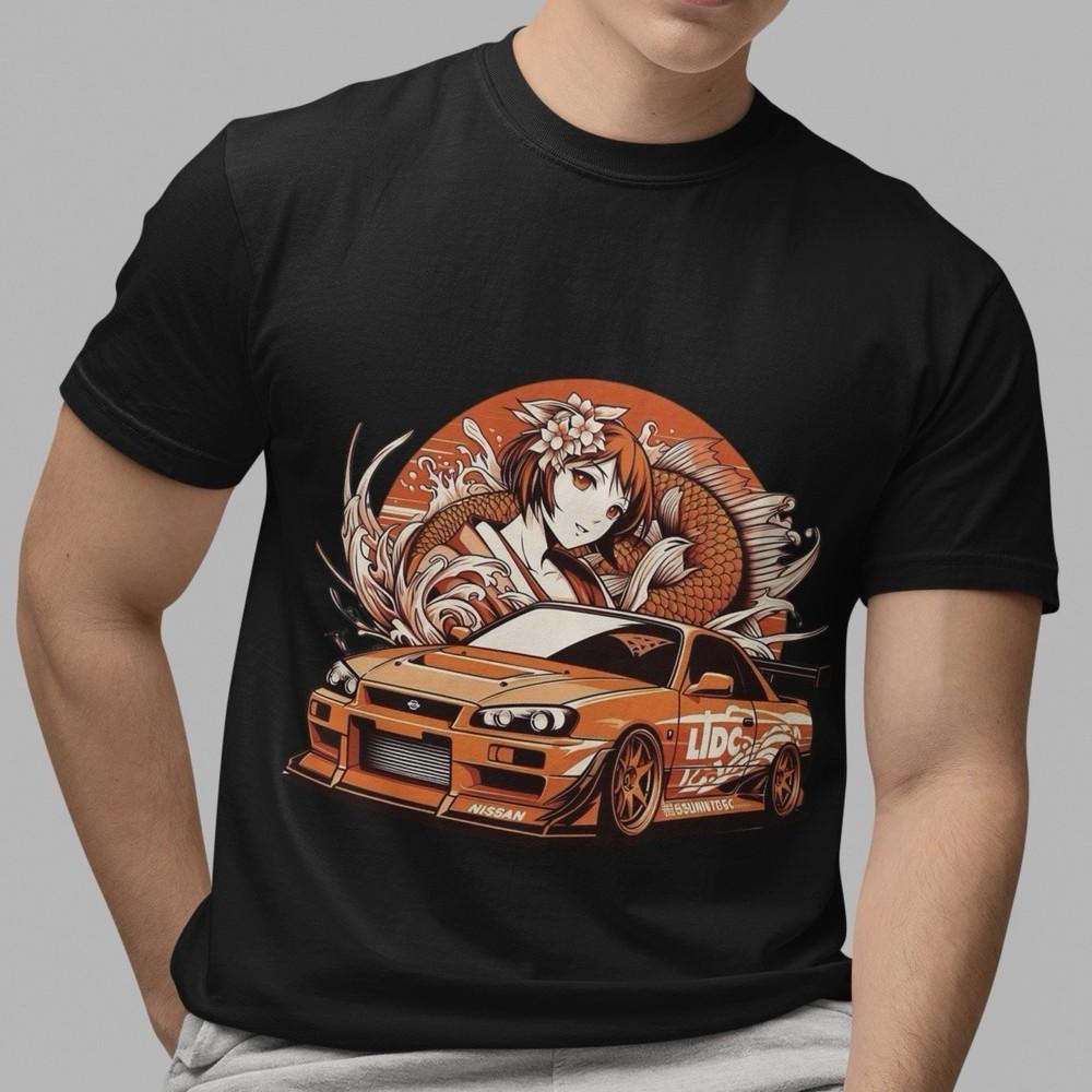 Men’s Black Casual T-Shirt Nissan GTR JDM Car Graphic Tee Street Japanese Style