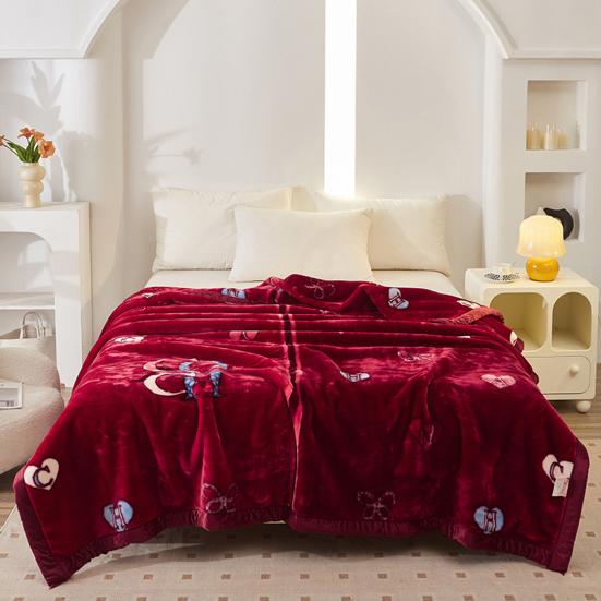 Одеяло из фланели Утолщенное цветочное набивное двухслойное Сохранение тепла Легкое в уходе Машинная стирка Максимальный комфорт Двустороннее очень большое одеяло