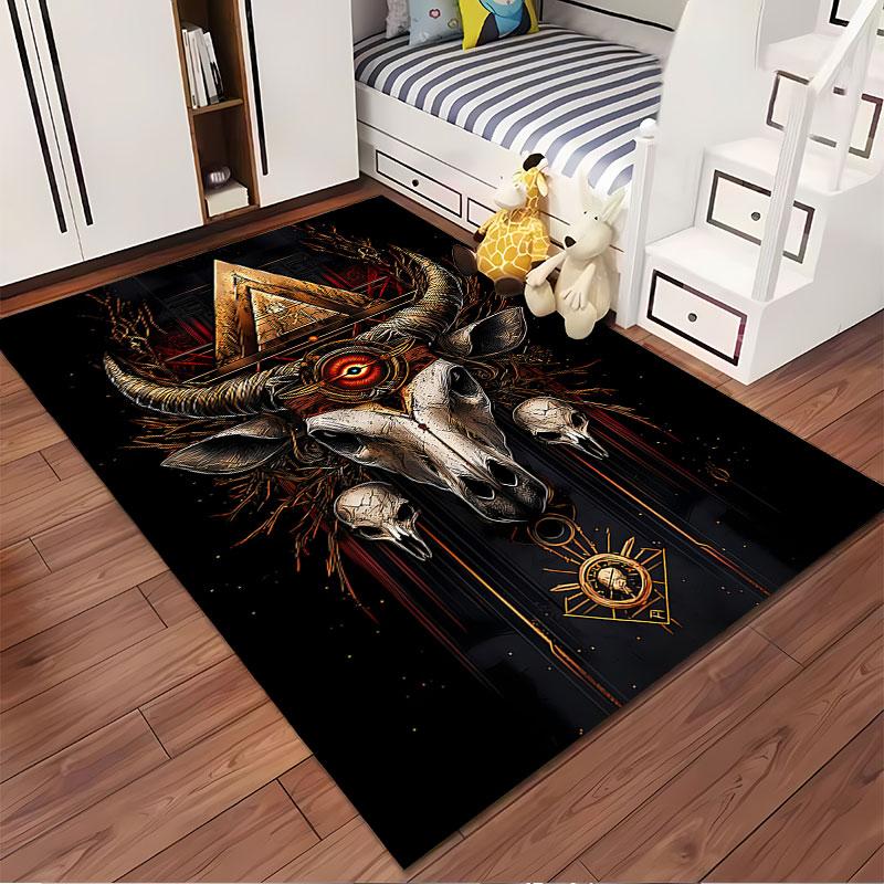 Mystic Bull Skull Design Carpet suitable as a non-slip mat for the living room or bedroom sofa