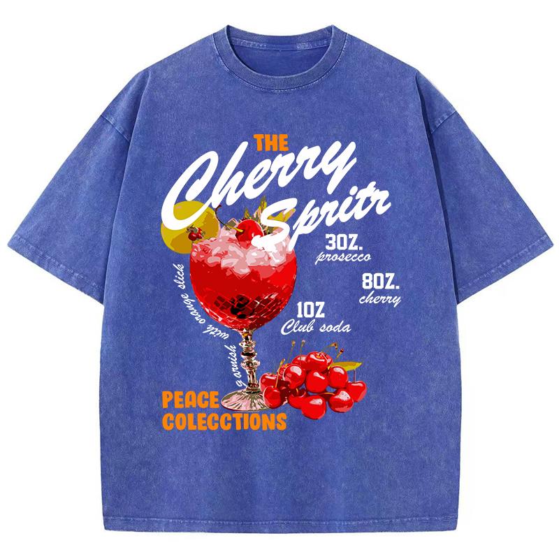 Vintage Womans Acid Wash TShirts The Cherry Sprits Printed Tops Oversize Comfortable Cotton Tee Shirts Casual Female Clothes