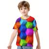 Children's Block Pattern 3D Digital Printed Boys' Fashion and Comfortable Round Neck Short Sleeved T-shirt
