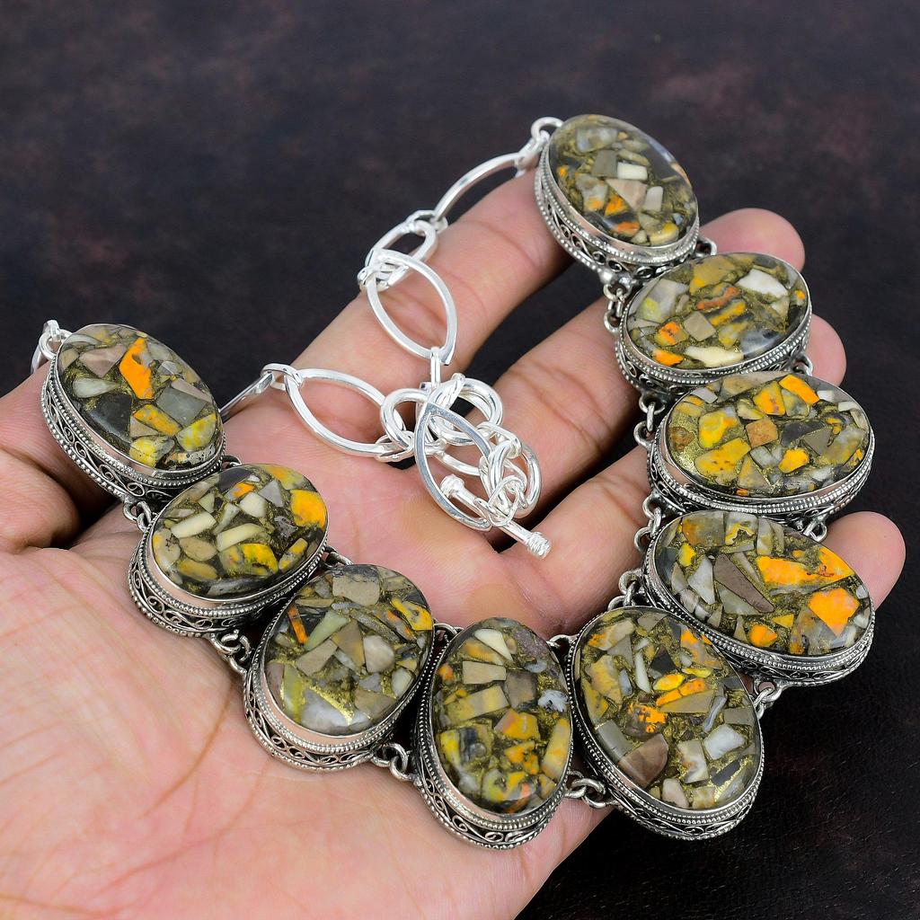 Ожерелье из медной яшмы шмеля, ожерелье из стерлингового серебра 925 пробы, ювелирные изделия из настоящих драгоценных камней, винтажное ожерелье, регулируемое ожерелье из цепочки, свадебный подарок