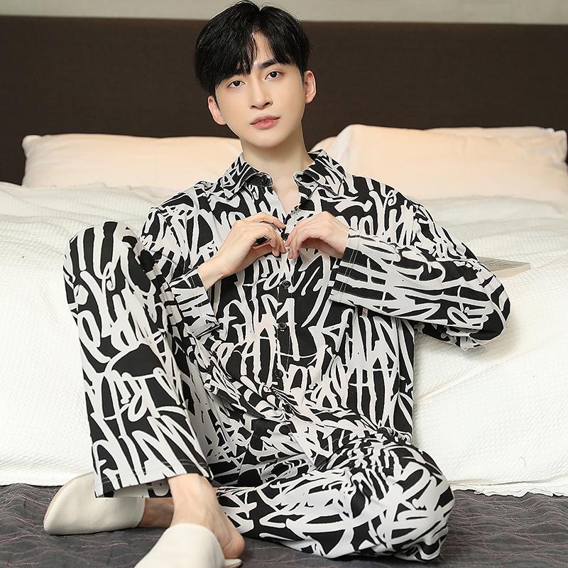 Хлопковая мужская пижама весна-осень с длинными рукавами ночная рубашка новый кардиган в клетку домашняя одежда для сна одежда для отдыха