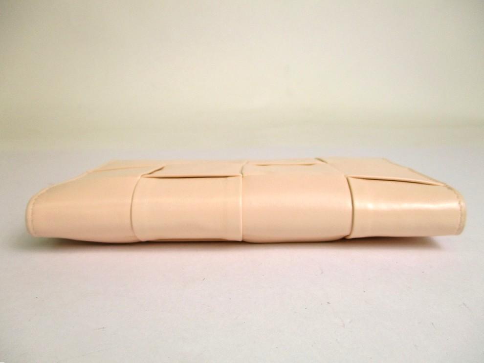 Authentic BOTTEGA VENETA Cassette Pink Beige Paper Calf Leather Zip Around Wallet #a878  Refurbished