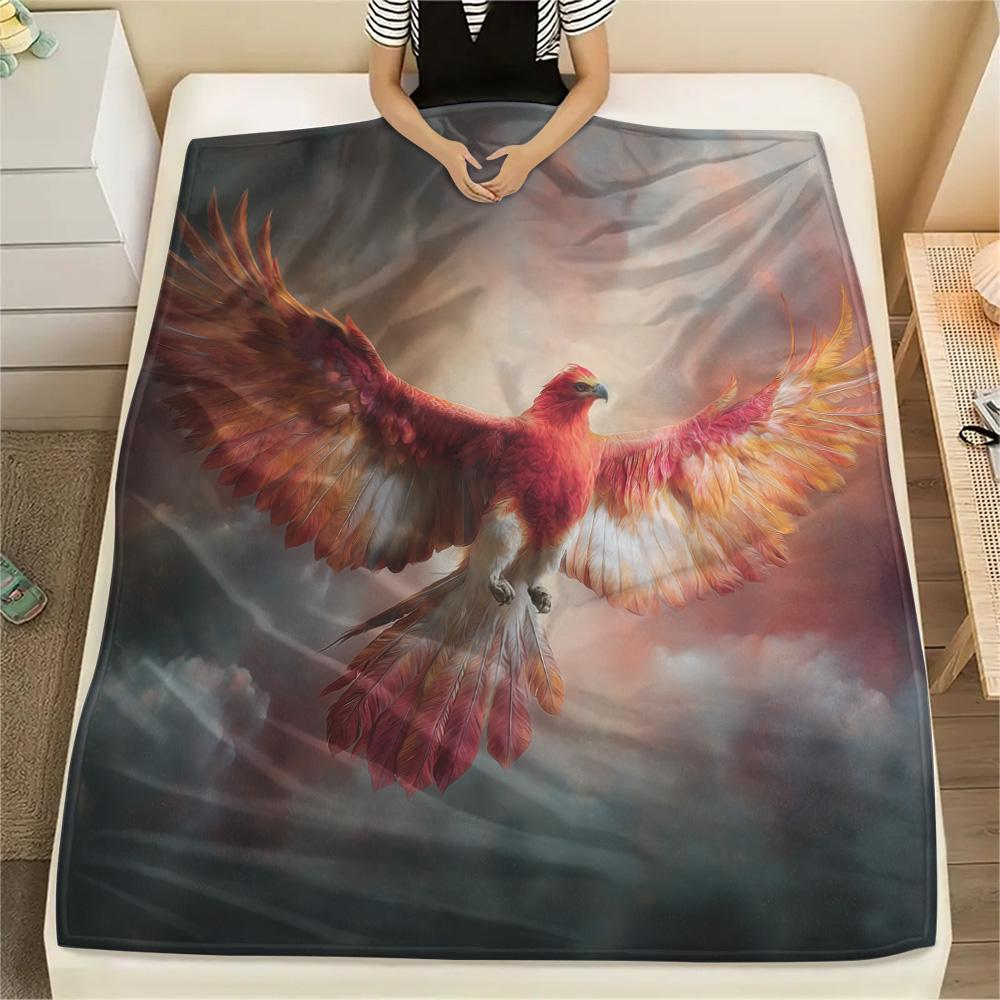 Soaring Phoenix Print Flannel Blanket, High quality Comfortable for All Seasons, Home Decor, Warmth and Comfort