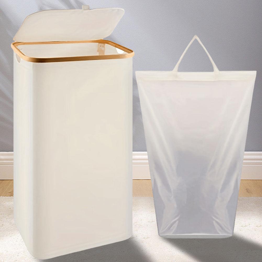 Foldable Laundry Hampers with Lid & Inner Bag Clothes Storage Basket Bamboo Handles Bathroom Laundry Basket Bathroom Accessories