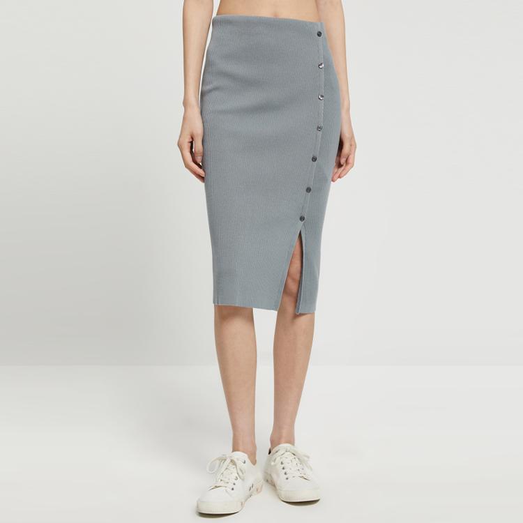 Calvin Klein SS23 Однотонная облегающая трикотажная юбка-миди с разрезом Женская нижняя часть Серая J221128-PN6