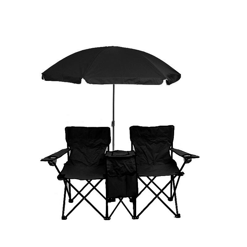 OIMG Outdoor Double Beach Chair with Cooler & Sunshade
