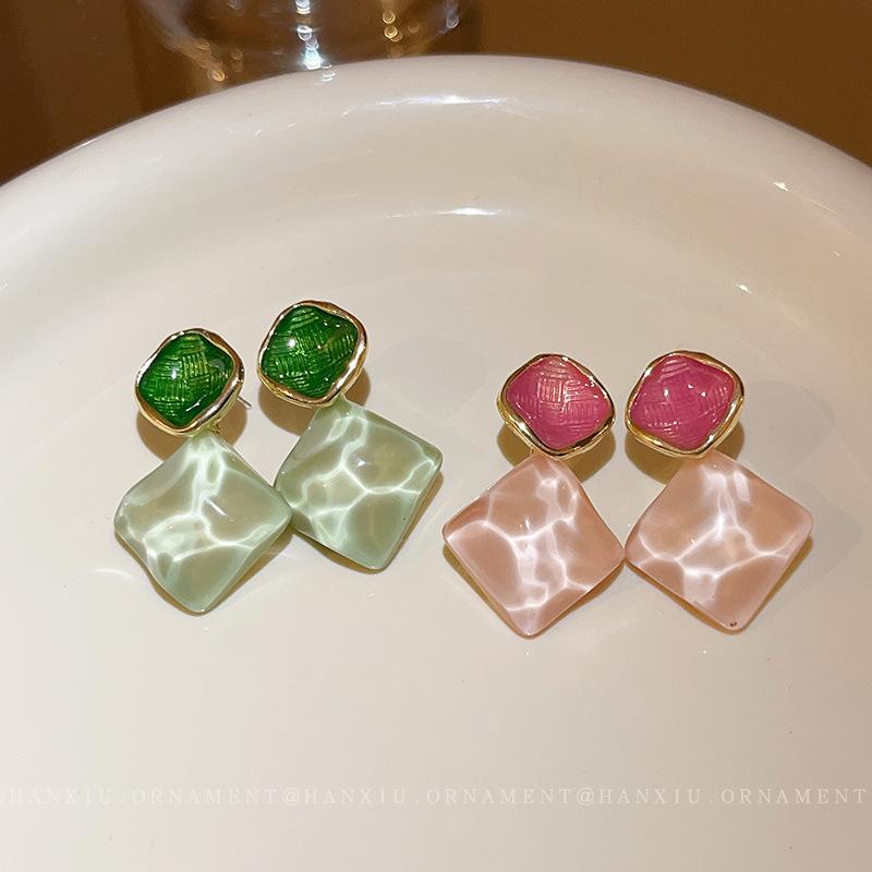 Exaggerated Big Square Rhombus Geometry Earring Bohemian Pendants Drop Green Pink Color Ear Jewelry for Women Gift