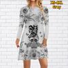 Женское повседневное платье с принтом Bone Spirt, платья для женщин с круглым вырезом и коротким рукавом, платье больших размеров