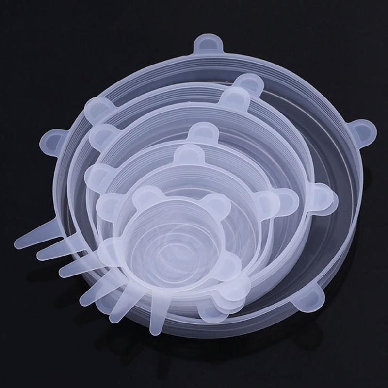 6 шт./лот, регулируемая эластичная силиконовая крышка для еды, универсальные расширяемые крышки для банок, миска для посуды, многоразовая растягивающаяся кухонная крышка