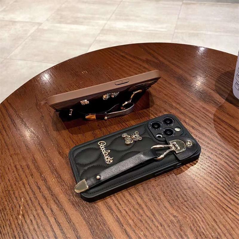 Cute Bear Wristband Down Jacket Phone Case For iPhone 16 15 14 13 12 11 Pro Max Korea Soft Cover