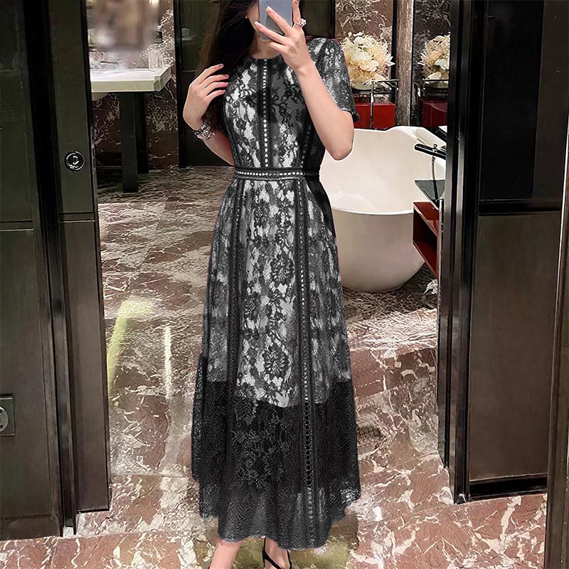 ZANZEA Women Casual Round Neck Short Sleeve Summer Lace Patchwork Dress