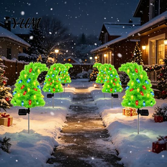Durable ABS Stainless Steel Lights Solar Christmas Tree Garden Stake Lights, Outdoor IP65 Waterproof Crooked Lamp with Colorful Light for Creative