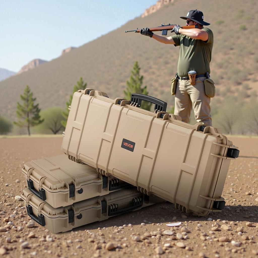 Hard Rifle Case, Lockable Rifle Case with Pre-cut Foams, 1016 mm Gun Storage with Wheels, IP67 Waterproof & Dustproof Movable Large Pistol Storage for