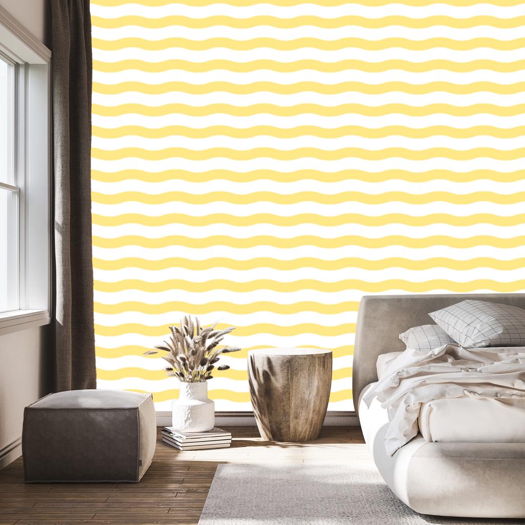 Cream and white striped wallpaper, a striking detail for the living room and bedroom, 50x1000