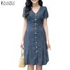Women Summer V-neck Short Sleeve Casual Polka Dot Print Dress