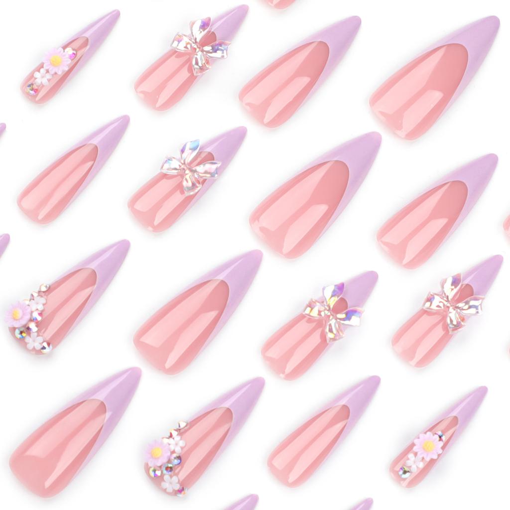 24 шт. французский фиолетовый маникюр 3D Aurora Bow Wearing Nail Летний новый ноготь повторяющийся накладной ноготь